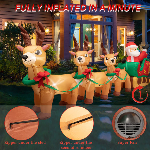 AFINETH 12ft Lighted Christmas Inflatables Santa Claus on Sleigh with 3 Reindeer & Gift Boxes, Giant Blow Up Inflatable Christmas Decorations, Built-in LED Lights Yard Decoration for Christmas, Holiday Party
