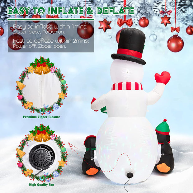 SEHNSY 6FT Christmas Inflatables Decorations for Yard Snowman Blow Up Inflatable Christmas Decoration with Colorful LED Lights for Outdoor Indoor Garden Outside Patio Roof Lawn Xmas Decor Gifts