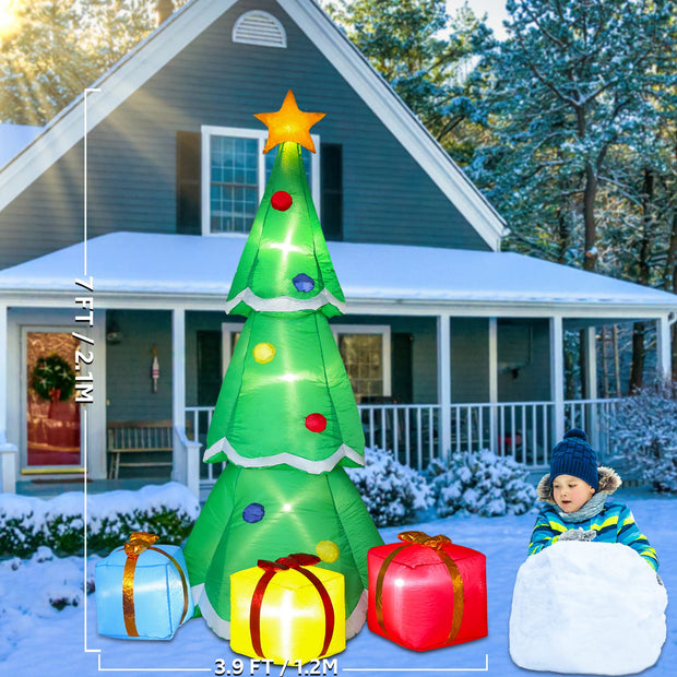 LUSHARBOR Christmas Tree Inflatables Outdoor Decorations, Christmas Tree with Gift Boxes, Blow up Xmas Yard Decorations with 7 Built-in LED Lights for Xmas Holiday Party