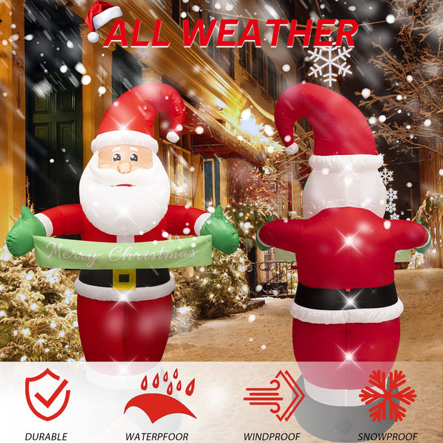 AFINETH 6FT Christmas Inflatable Santa Claus, Blow Up Santa with Merry Christmas Banner, Built-in LED Lights Outdoor Decorations Xmas Santa, Giant Blow Up Yard Decoration for Christmas, Holiday, Party