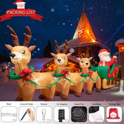 AFINETH 12ft Lighted Christmas Inflatables Santa Claus on Sleigh with 3 Reindeer & Gift Boxes, Giant Blow Up Inflatable Christmas Decorations, Built-in LED Lights Yard Decoration for Christmas, Holiday Party