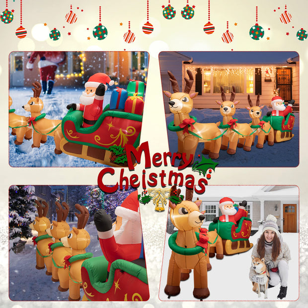 AFINETH 12ft Lighted Christmas Inflatables Santa Claus on Sleigh with 3 Reindeer & Gift Boxes, Giant Blow Up Inflatable Christmas Decorations, Built-in LED Lights Yard Decoration for Christmas, Holiday Party