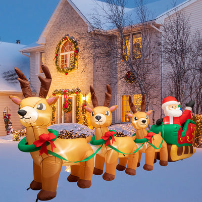 AFINETH 12ft Lighted Christmas Inflatables Santa Claus on Sleigh with 3 Reindeer & Gift Boxes, Giant Blow Up Inflatable Christmas Decorations, Built-in LED Lights Yard Decoration for Christmas, Holiday Party