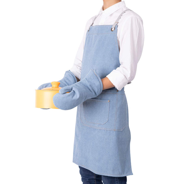 NEOVIVA Stylish Denim Apron for Chef Women Men with Multi-Purpose Tool Pockets, Professional Grilling BBQ Aprons
