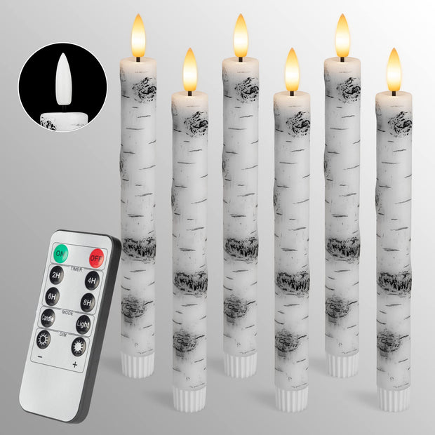 SEHNSY Real Wax Flameless Taper Candles with 2 Remote Timer,Dropping Wax Battery Operated LED Candles Set with 3D Flickering Flame,9.6" Ivory Realistic Candlesticks for Wedding Home Decor,6 Pack