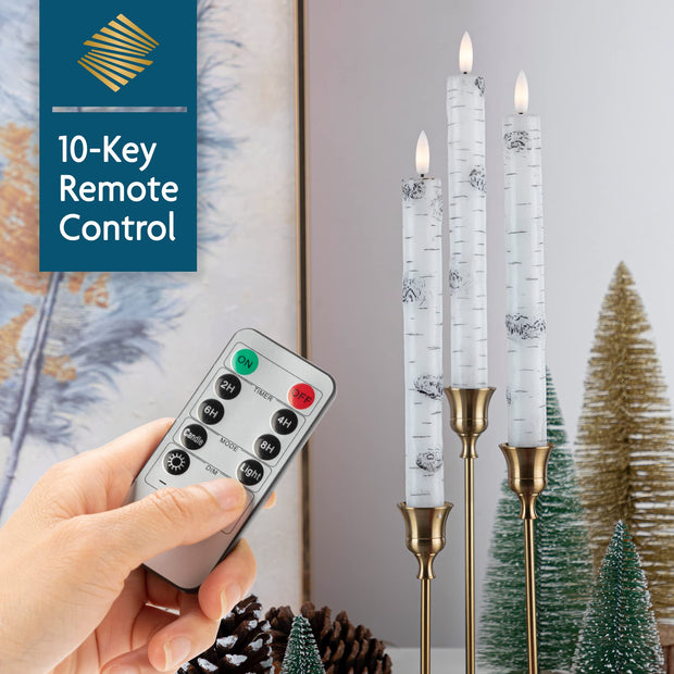 SEHNSY Real Wax Flameless Taper Candles with 2 Remote Timer,Dropping Wax Battery Operated LED Candles Set with 3D Flickering Flame,9.6" Ivory Realistic Candlesticks for Wedding Home Decor,6 Pack