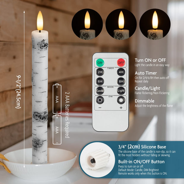 SEHNSY Real Wax Flameless Taper Candles with 2 Remote Timer,Dropping Wax Battery Operated LED Candles Set with 3D Flickering Flame,9.6" Ivory Realistic Candlesticks for Wedding Home Decor,6 Pack