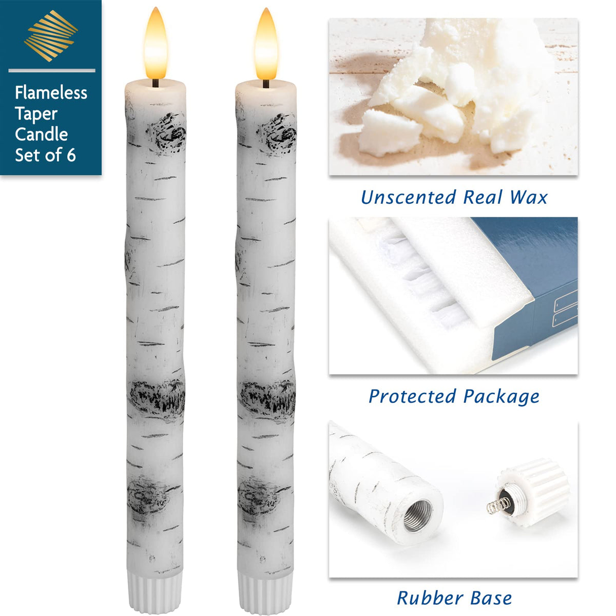 SEHNSY Real Wax Flameless Taper Candles with 2 Remote Timer,Dropping Wax Battery Operated LED Candles Set with 3D Flickering Flame,9.6" Ivory Realistic Candlesticks for Wedding Home Decor,6 Pack