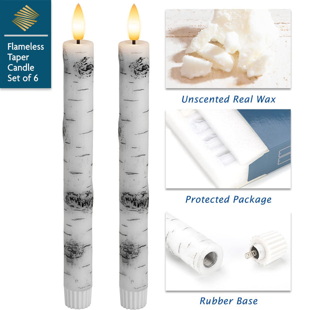 SEHNSY Real Wax Flameless Taper Candles with 2 Remote Timer,Dropping Wax Battery Operated LED Candles Set with 3D Flickering Flame,9.6" Ivory Realistic Candlesticks for Wedding Home Decor,6 Pack