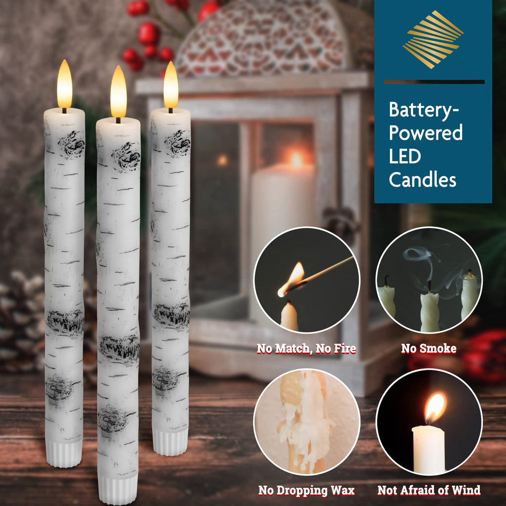 SEHNSY Real Wax Flameless Taper Candles with 2 Remote Timer,Dropping Wax Battery Operated LED Candles Set with 3D Flickering Flame,9.6" Ivory Realistic Candlesticks for Wedding Home Decor,6 Pack