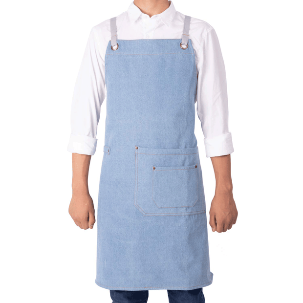NEOVIVA Stylish Denim Apron for Chef Women Men with Multi-Purpose Tool Pockets, Professional Grilling BBQ Aprons