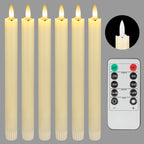 SEHNSY Real Wax Flameless Taper Candles with Remote Timer,Battery Operated LED Candles Set with 3D Flickering Flame,9.6" Ivory Realistic Dripless Candlesticks for Wedding Home Decor,6 Pack