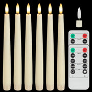 SEHNSY Real Wax Flameless Taper Candles with 2 Remote Timers,Battery Operated LED Candles Set with 3D Flickering Flame,9.6" Ivory Realistic Dripless Candlesticks for Wedding Home Decor,6 Pack