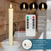 SEHNSY Real Wax Flameless Taper Candles with 2 Remote Timer,Dropping Wax Battery Operated LED Candles Set with 3D Flickering Flame,9.6" Ivory Realistic Candlesticks for Wedding Home Decor,6 Pack