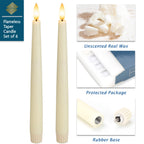 SEHNSY Real Wax Flameless Taper Candles with 2 Remote Timers,Battery Operated LED Candles Set with 3D Flickering Flame,9.6" Ivory Realistic Dripless Candlesticks for Wedding Home Decor,6 Pack