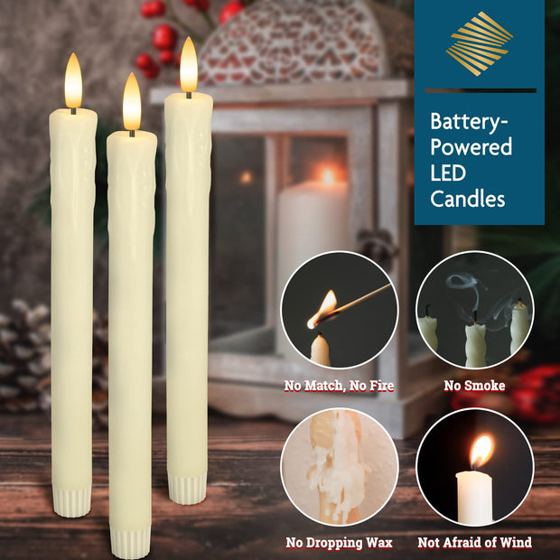 SEHNSY Real Wax Flameless Taper Candles with 2 Remote Timer,Dropping Wax Battery Operated LED Candles Set with 3D Flickering Flame,9.6" Ivory Realistic Candlesticks for Wedding Home Decor,6 Pack