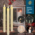 SEHNSY Real Wax Flameless Taper Candles with Remote Timer,Battery Operated LED Candles Set with 3D Flickering Flame,9.6" Ivory Realistic Dripless Candlesticks for Wedding Home Decor,6 Pack