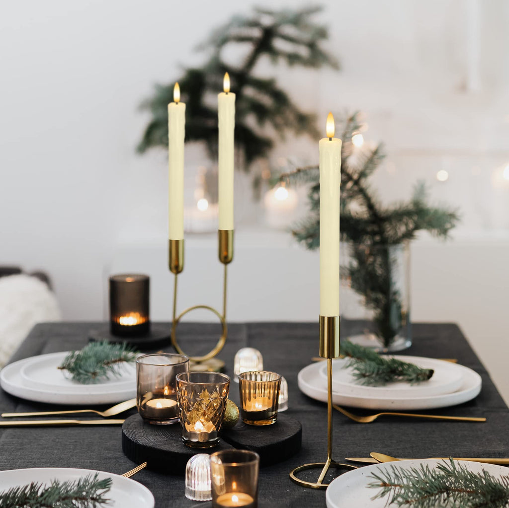 SEHNSY Real Wax Flameless Taper Candles with 2 Remote Timer,Dropping Wax Battery Operated LED Candles Set with 3D Flickering Flame,9.6" Ivory Realistic Candlesticks for Wedding Home Decor,6 Pack