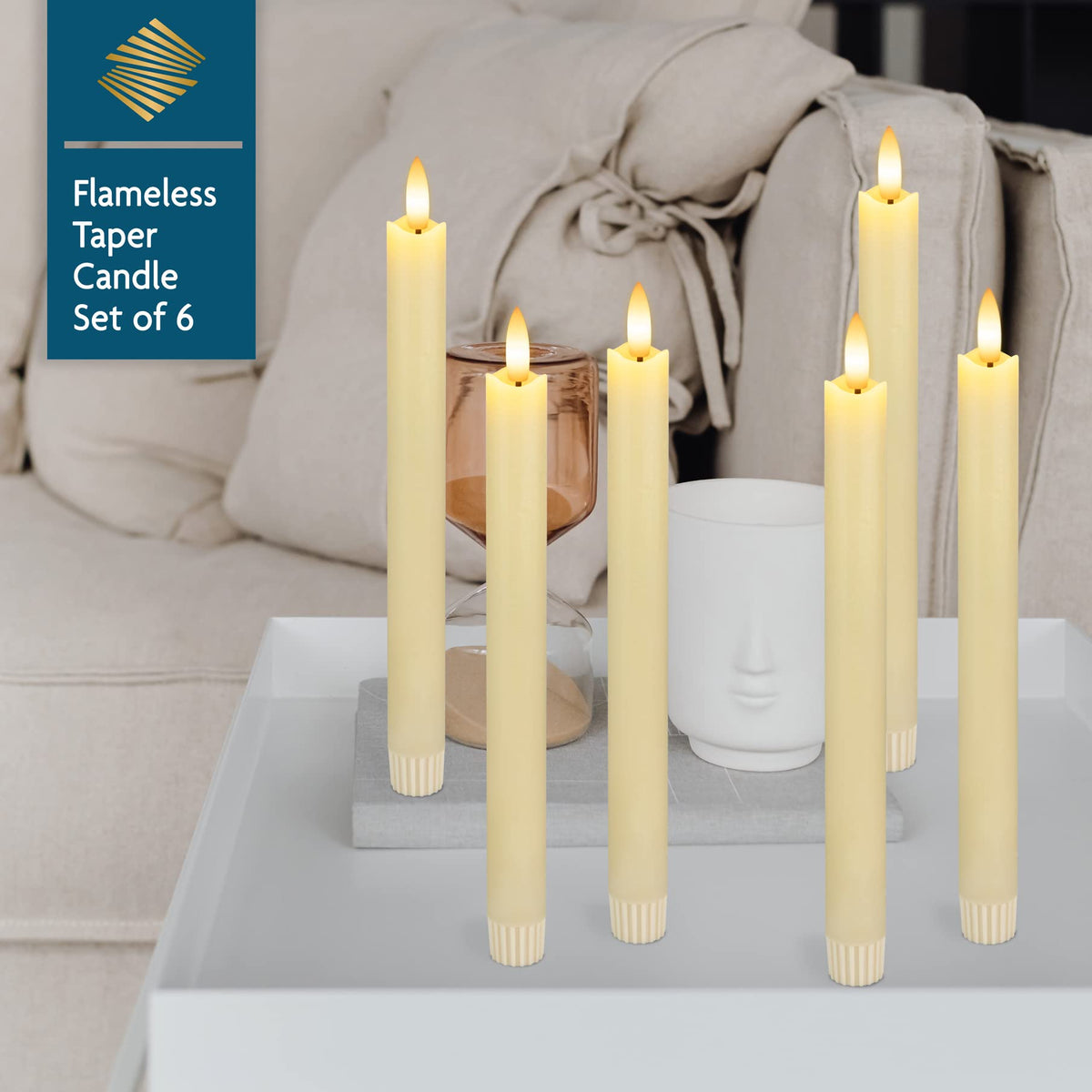 SEHNSY Real Wax Flameless Taper Candles with Remote Timer,Battery Operated LED Candles Set with 3D Flickering Flame,9.6" Ivory Realistic Dripless Candlesticks for Wedding Home Decor,6 Pack