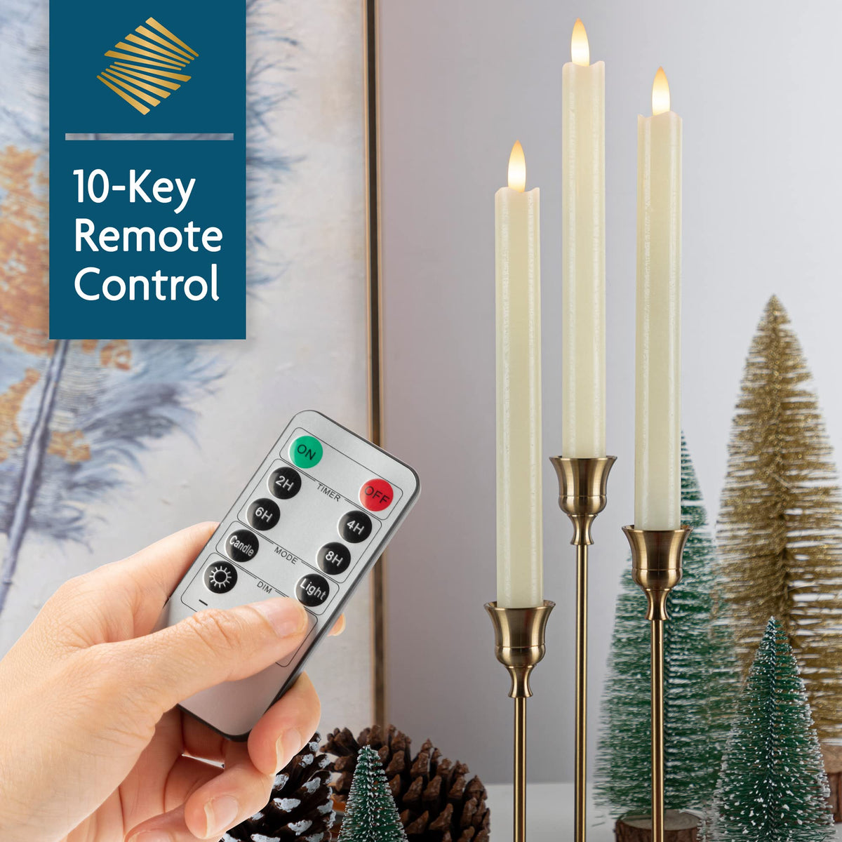SEHNSY Real Wax Flameless Taper Candles with Remote Timer,Battery Operated LED Candles Set with 3D Flickering Flame,9.6" Ivory Realistic Dripless Candlesticks for Wedding Home Decor,6 Pack