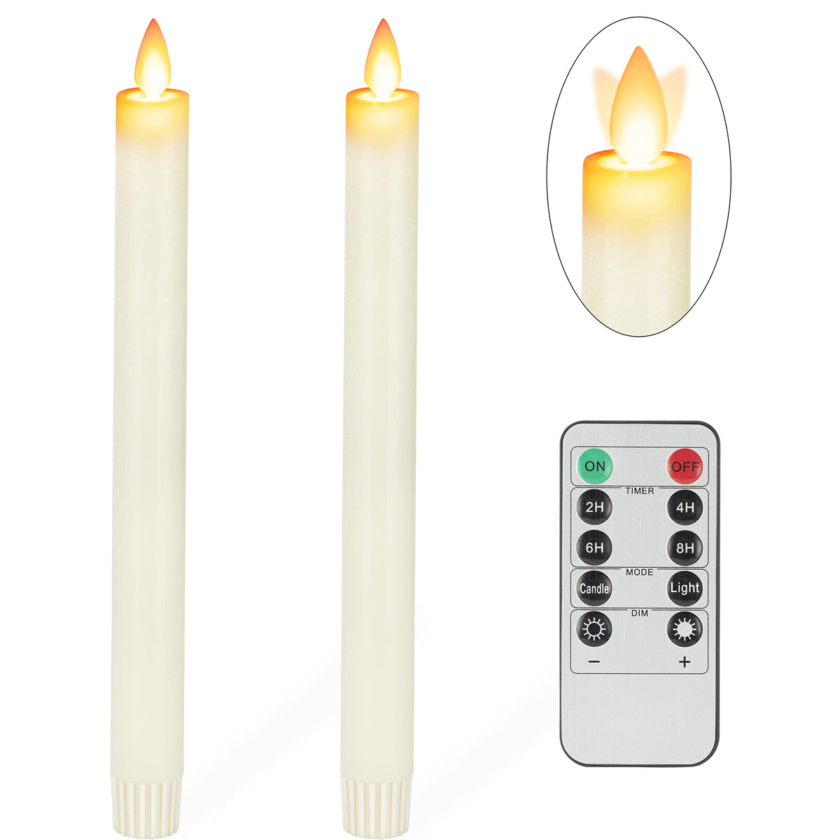 AFINETH Flameless Taper Candles with Moving Wick, 9.6" Real Wax LED Candles with Remote and Timer, 2 Pack Flickering Candlesticks Battery Operated Electric Candles for Home, Wedding, Party, Decor, Ivory