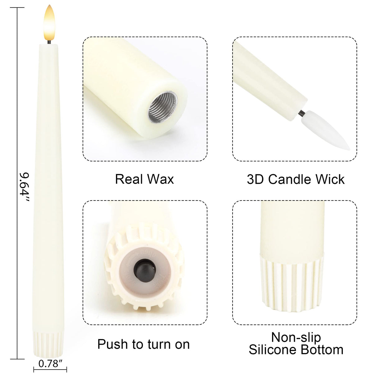 AFINETH Flameless Taper Candles with 3D Wick, 9.6" Real Wax LED Candles with Remote and Timer, 3 Pack Flickering Candlesticks Battery Operated, Classic Tall Taper Candles for Home, Wedding, Party