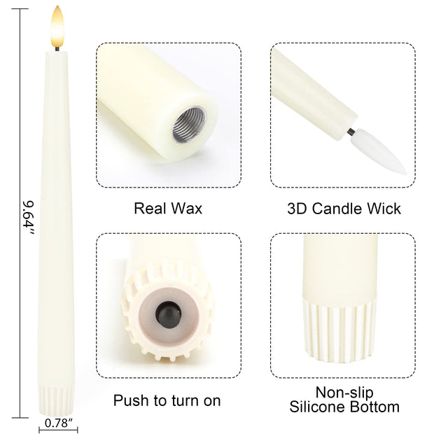 AFINETH Flameless Taper Candles with 3D Wick, 9.6" Real Wax LED Candles with Remote and Timer, 3 Pack Flickering Candlesticks Battery Operated, Classic Tall Taper Candles for Home, Wedding, Party
