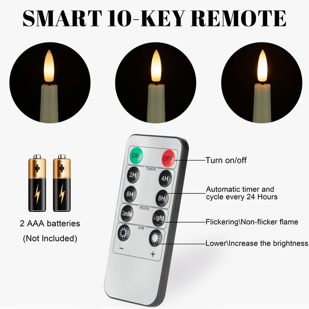AFINETH Flameless Taper Candles with 3D Wick, 9.6" Real Wax LED Candles with Remote and Timer, 3 Pack Flickering Candlesticks Battery Operated, Classic Tall Taper Candles for Home, Wedding, Party