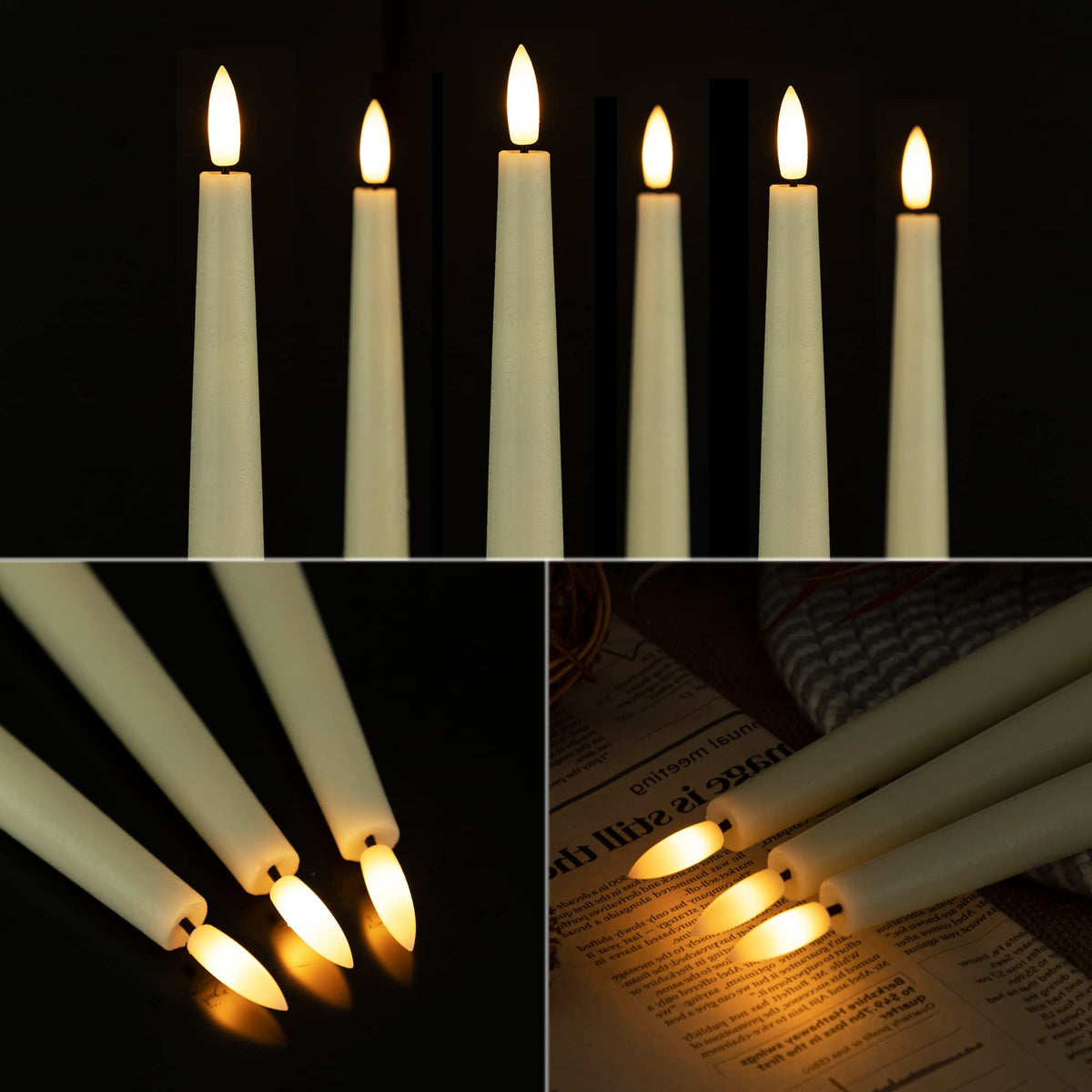 AFINETH Flameless Taper Candles with 3D Wick, 9.6" Real Wax LED Candles with Remote and Timer, 3 Pack Flickering Candlesticks Battery Operated, Classic Tall Taper Candles for Home, Wedding, Party