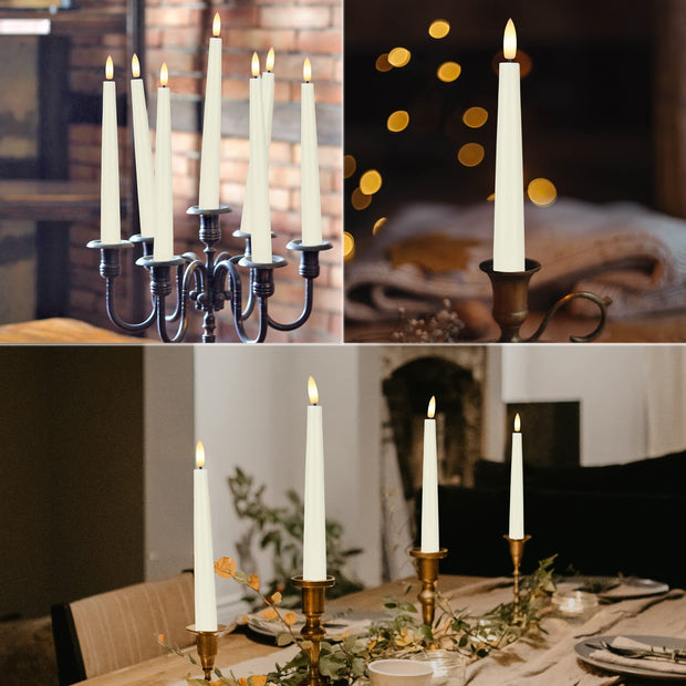 AFINETH Flameless Taper Candles with 3D Wick, 9.6" Real Wax LED Candles with Remote and Timer, 3 Pack Flickering Candlesticks Battery Operated, Classic Tall Taper Candles for Home, Wedding, Party