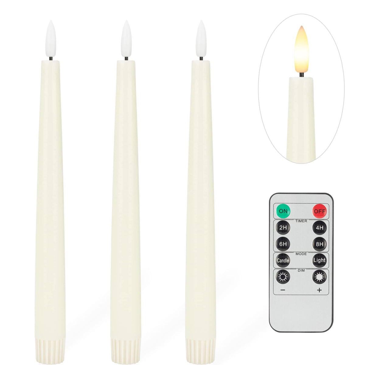 AFINETH Flameless Taper Candles with 3D Wick, 9.6" Real Wax LED Candles with Remote and Timer, 3 Pack Flickering Candlesticks Battery Operated, Classic Tall Taper Candles for Home, Wedding, Party