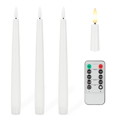 AFINETH Flameless Taper Candles with 3D Wick, 9.6" Real Wax LED Candles with Remote and Timer, 3 Pack Flickering Candlesticks Battery Operated, Classic Tall Taper Candles for Home, Wedding, Party