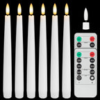 SEHNSY Real Wax Flameless Taper Candles with 2 Remote Timers,Battery Operated LED Candles Set with 3D Flickering Flame,9.6" Ivory Realistic Dripless Candlesticks for Wedding Home Decor,6 Pack