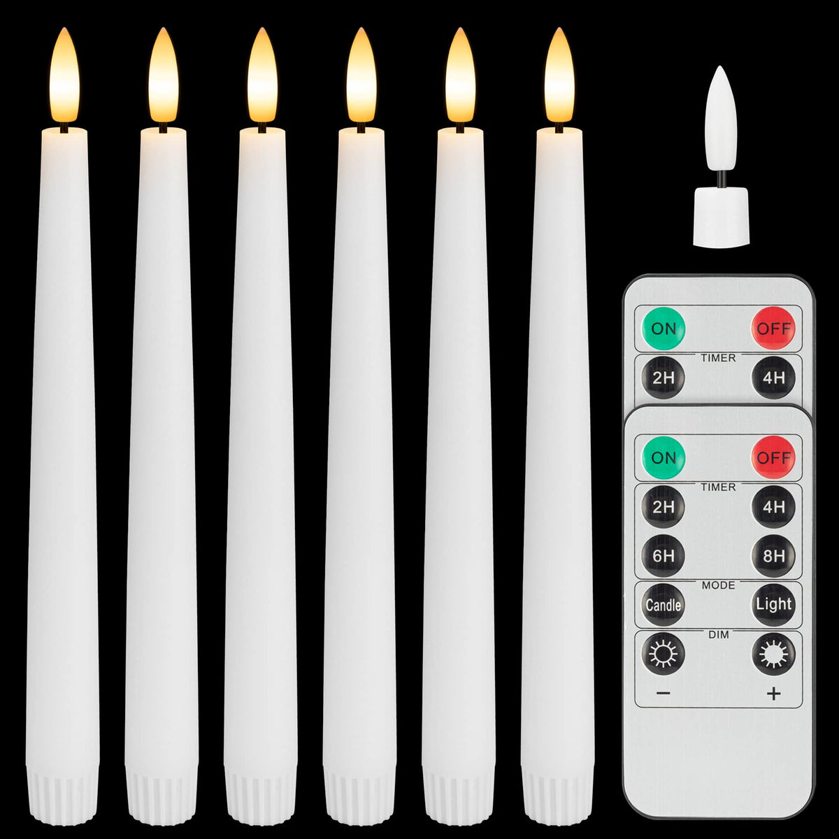 SEHNSY Real Wax Flameless Taper Candles with 2 Remote Timers,Battery Operated LED Candles Set with 3D Flickering Flame,9.6" Ivory Realistic Dripless Candlesticks for Wedding Home Decor,6 Pack