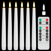 SEHNSY Real Wax Flameless Taper Candles with 2 Remote Timers,Battery Operated LED Candles Set with 3D Flickering Flame,9.6" Ivory Realistic Dripless Candlesticks for Wedding Home Decor,6 Pack