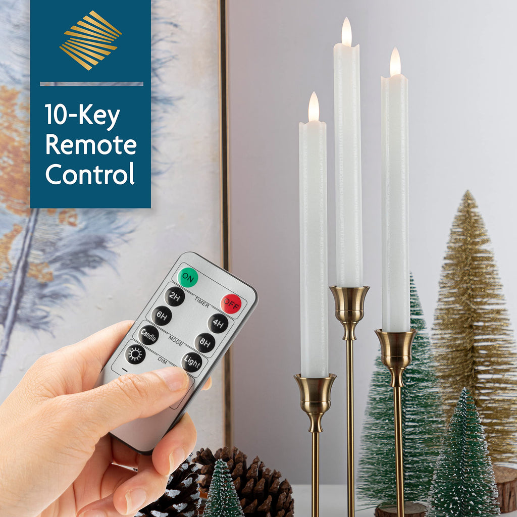 SEHNSY Real Wax Flameless Taper Candles with Remote Timer,Battery Operated LED Candles Set with 3D Flickering Flame,9.6" Ivory Realistic Dripless Candlesticks for Wedding Home Decor,6 Pack