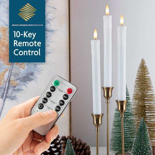 SEHNSY Real Wax Flameless Taper Candles with 2 Remote Timer,Dropping Wax Battery Operated LED Candles Set with 3D Flickering Flame,9.6" Ivory Realistic Candlesticks for Wedding Home Decor,6 Pack
