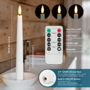 SEHNSY Real Wax Flameless Taper Candles with 2 Remote Timers,Battery Operated LED Candles Set with 3D Flickering Flame,9.6" Ivory Realistic Dripless Candlesticks for Wedding Home Decor,6 Pack