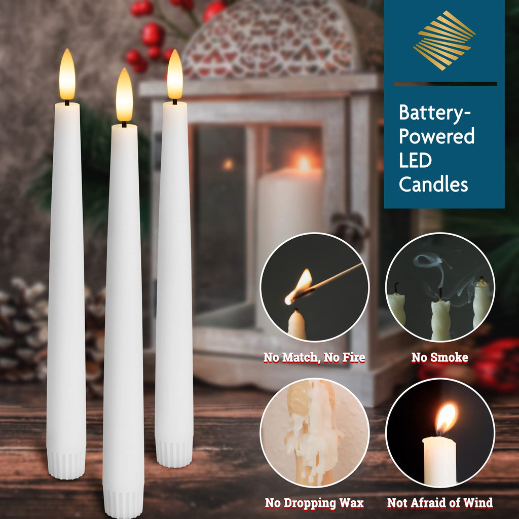 SEHNSY Real Wax Flameless Taper Candles with 2 Remote Timers,Battery Operated LED Candles Set with 3D Flickering Flame,9.6" Ivory Realistic Dripless Candlesticks for Wedding Home Decor,6 Pack