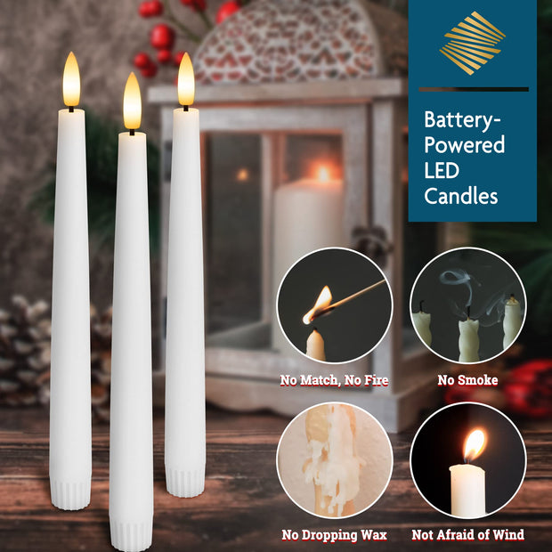 SEHNSY Real Wax Flameless Taper Candles with 2 Remote Timers,Battery Operated LED Candles Set with 3D Flickering Flame,9.6" Ivory Realistic Dripless Candlesticks for Wedding Home Decor,6 Pack