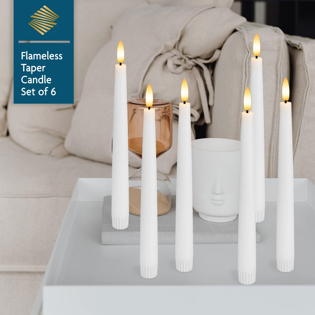 SEHNSY Real Wax Flameless Taper Candles with 2 Remote Timers,Battery Operated LED Candles Set with 3D Flickering Flame,9.6" Ivory Realistic Dripless Candlesticks for Wedding Home Decor,6 Pack