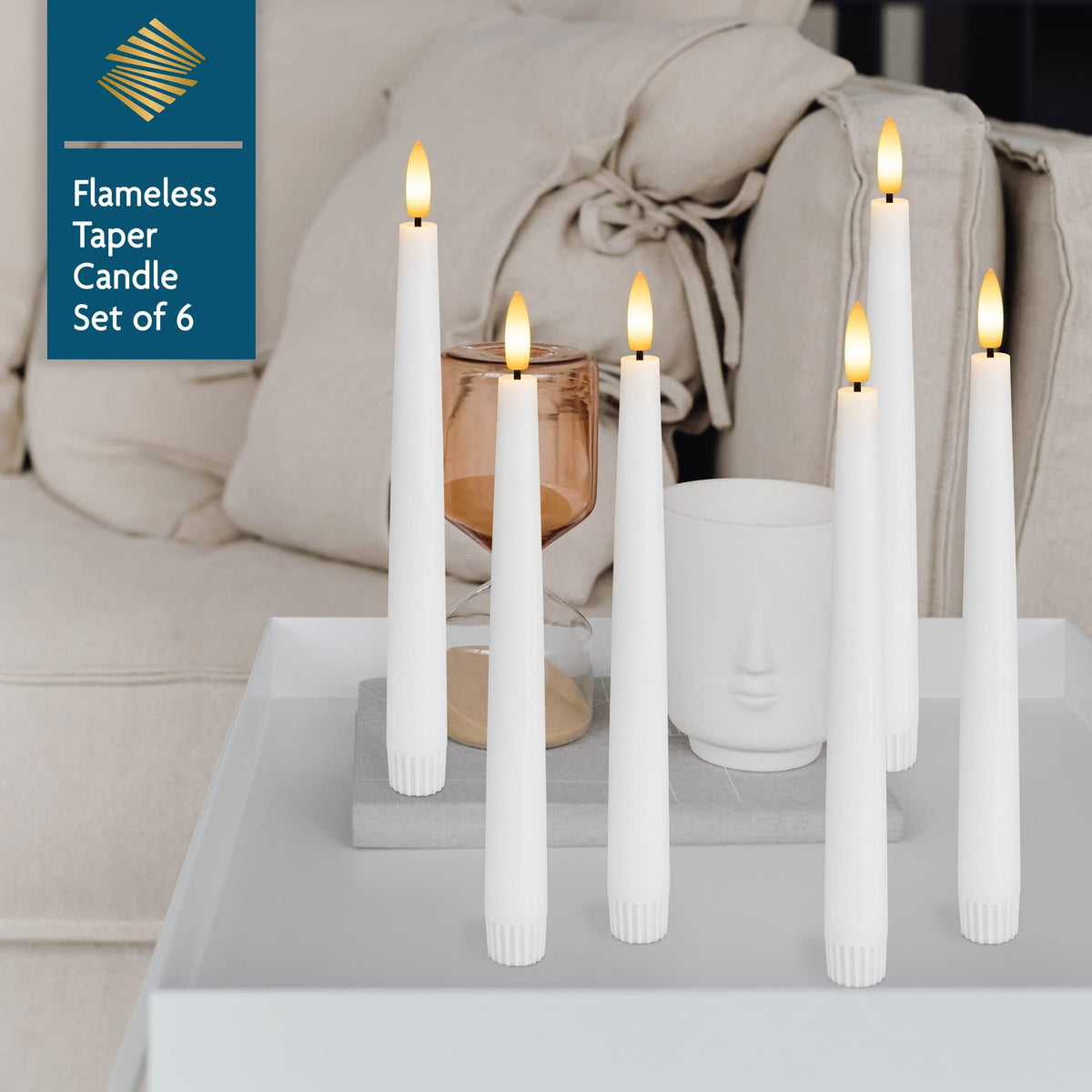 SEHNSY Real Wax Flameless Taper Candles with 2 Remote Timers,Battery Operated LED Candles Set with 3D Flickering Flame,9.6" Ivory Realistic Dripless Candlesticks for Wedding Home Decor,6 Pack
