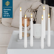 SEHNSY Real Wax Flameless Taper Candles with 2 Remote Timers,Battery Operated LED Candles Set with 3D Flickering Flame,9.6" Ivory Realistic Dripless Candlesticks for Wedding Home Decor,6 Pack