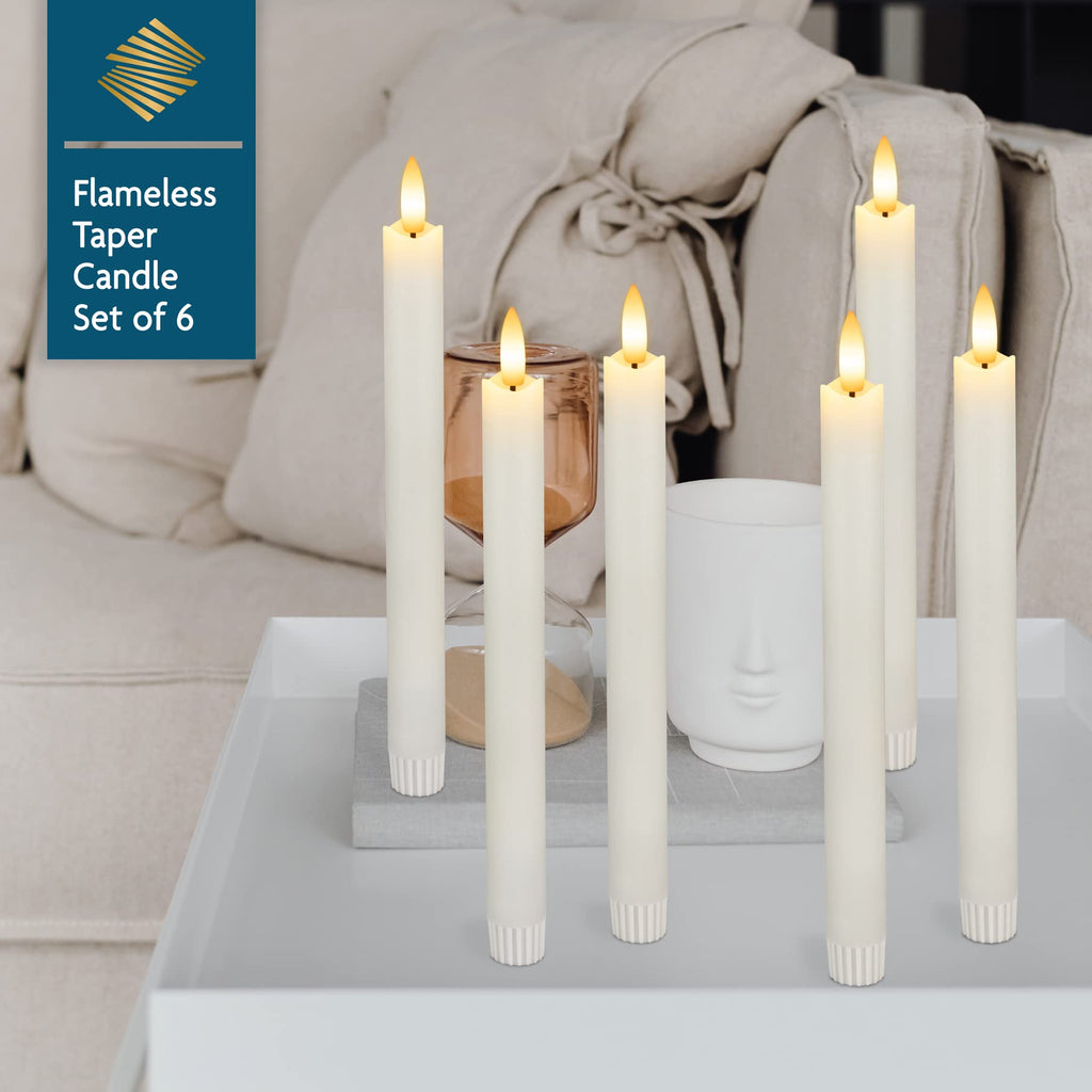 SEHNSY Real Wax Flameless Taper Candles with Remote Timer,Battery Operated LED Candles Set with 3D Flickering Flame,9.6" Ivory Realistic Dripless Candlesticks for Wedding Home Decor,6 Pack