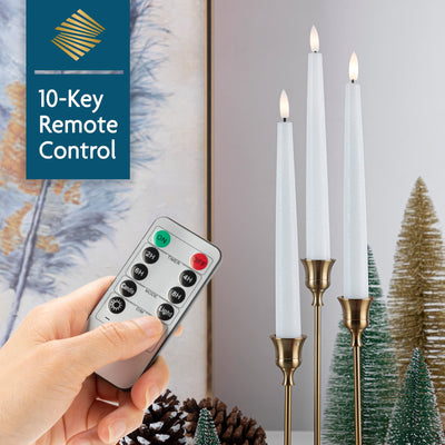 SEHNSY Real Wax Flameless Taper Candles with 2 Remote Timers,Battery Operated LED Candles Set with 3D Flickering Flame,9.6" Ivory Realistic Dripless Candlesticks for Wedding Home Decor,6 Pack