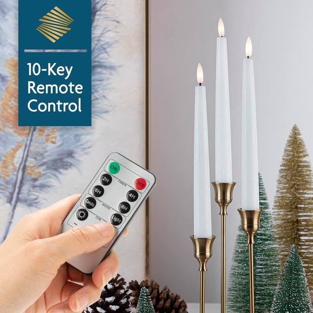 SEHNSY Real Wax Flameless Taper Candles with 2 Remote Timers,Battery Operated LED Candles Set with 3D Flickering Flame,9.6" Ivory Realistic Dripless Candlesticks for Wedding Home Decor,6 Pack