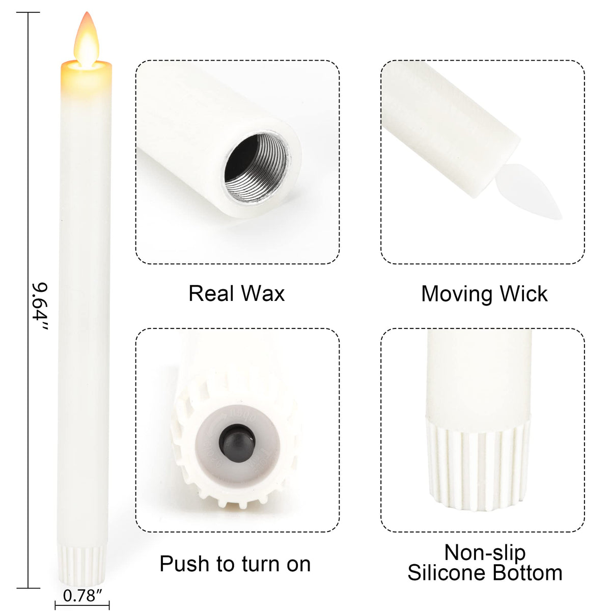 AFINETH Flameless Taper Candles with Moving Wick, 9.6" Real Wax LED Candles with Remote and Timer, 2 Pack Flickering Candlesticks Battery Operated Electric Candles for Home, Wedding, Party, Decor, Ivory