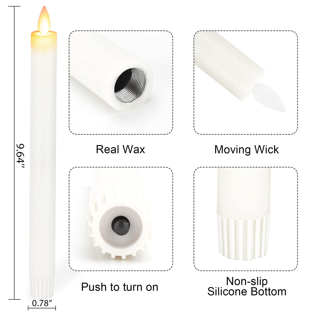 Set Of 2 Real Wax Flameless Taper Candles With Moving Wick – Ivory, 9.64 Inch, LED Remote