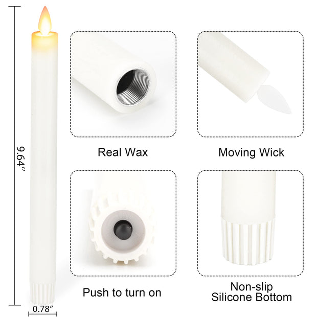 AFINETH Flameless Taper Candles with Moving Wick, 9.6" Real Wax LED Candles with Remote and Timer, 2 Pack Flickering Candlesticks Battery Operated Electric Candles for Home, Wedding, Party, Decor, Ivory