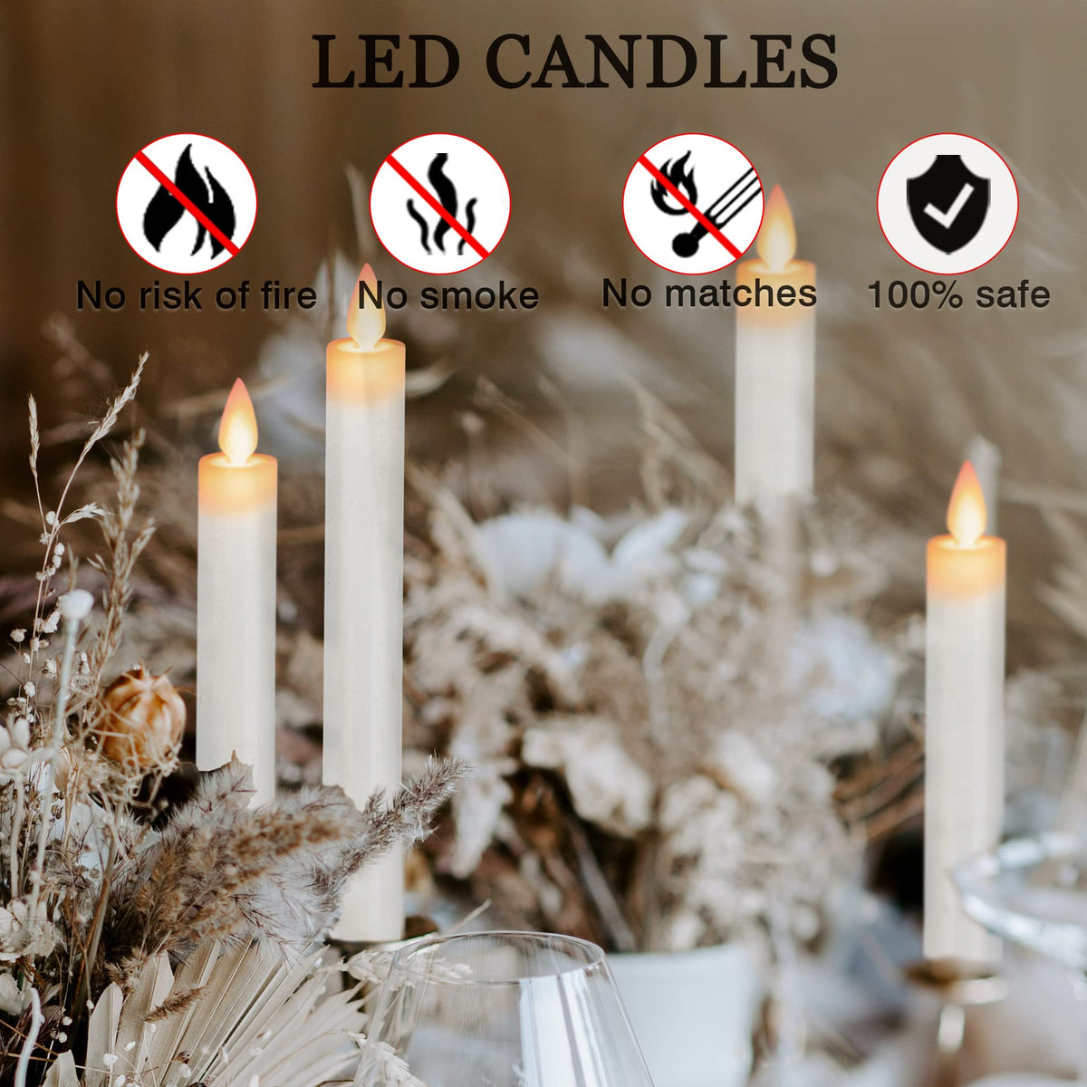 AFINETH Flameless Taper Candles with Moving Wick, 9.6" Real Wax LED Candles with Remote and Timer, 2 Pack Flickering Candlesticks Battery Operated Electric Candles for Home, Wedding, Party, Decor, Ivory
